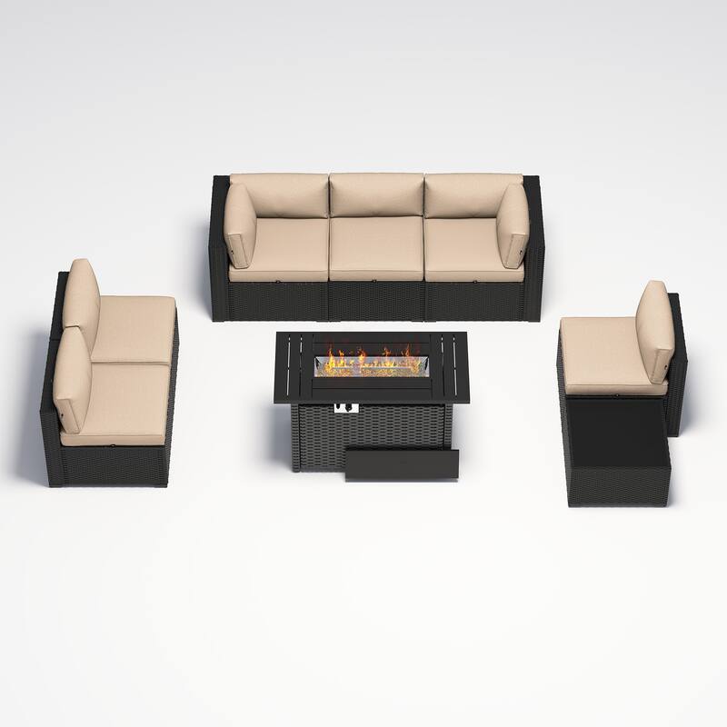 AOXUN Wicker Rattan Outdoor Sectional Sofa Set with Coffee Table