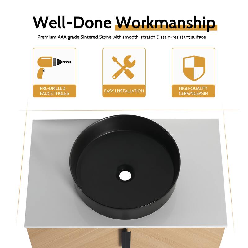 Bathroom Vanity With Sink In 30/36 Inch, Floating Bathroom Vanity With 2 Soft Close Doors