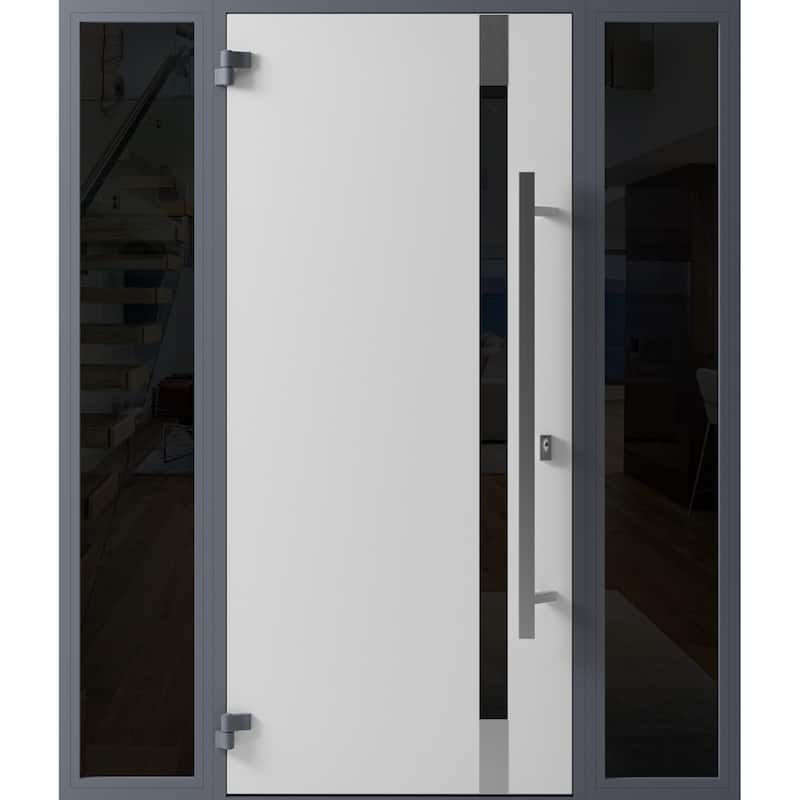 Front Exterior Prehung Steel Door Ronex 1011 Grey Stainless Inserts Entry Metal Painted W36xH80 Left hand Inswing