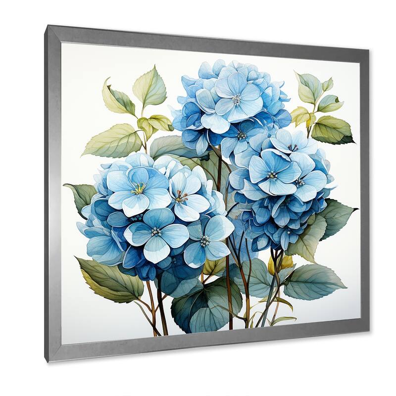 Designart "Blue Hydrangea Flower Elegance II" Hydrangea Wall Decor Blue Traditional Entryway Framed Wall Art Print