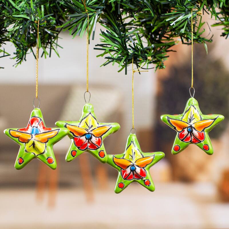 Novica Handmade Olive Constellation Ceramic Ornaments (Set Of 4)