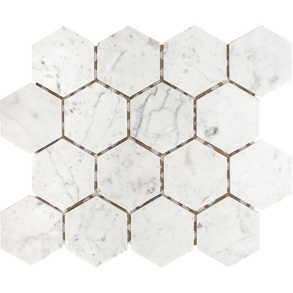 Carrara Marble 3" x 3" Honeycomb Honed Mosaic Tile