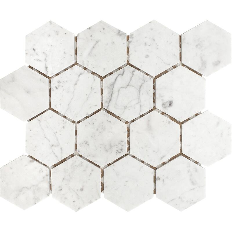 Carrara Marble 3" x 3" Honeycomb Honed Mosaic Tile - Sample - White