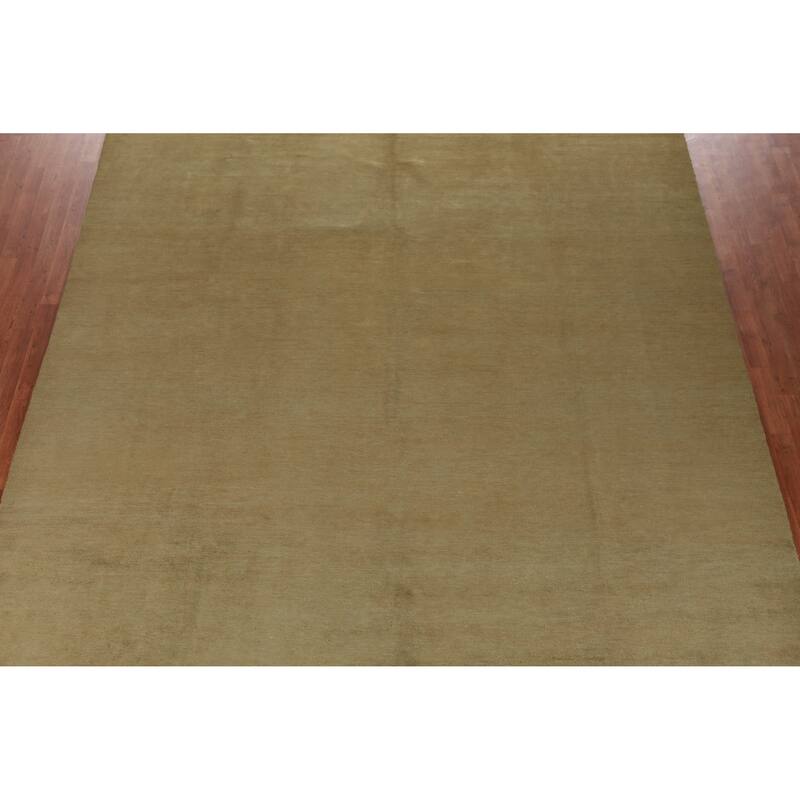 Hand Knotted Oriental 100% Wool Carpet Modern Solid Green Gabbeh Area Rug - 13' 4'' X 10' 2''