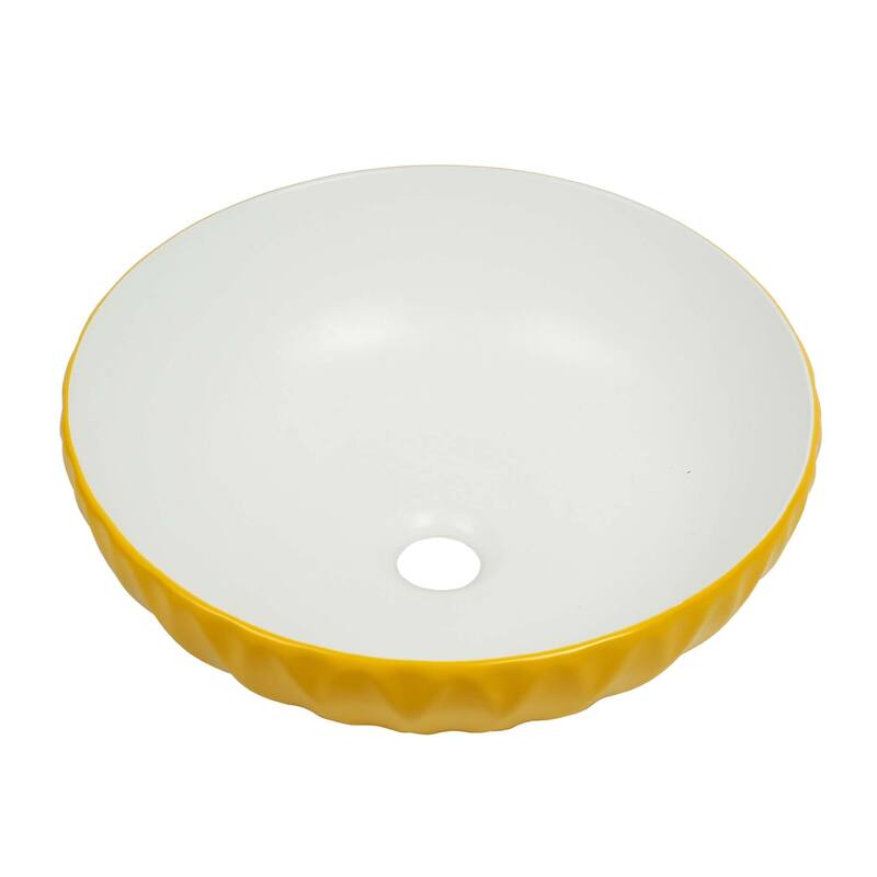 16 inch Round Ceramic Vessel Bathroom Sink - Modern Textured Bowl Design - 16" Round
