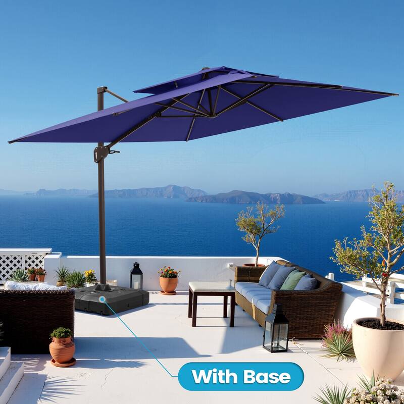 Outdoor 10FT Square Adjustable Offset Cantilever Patio Umbrella with Base