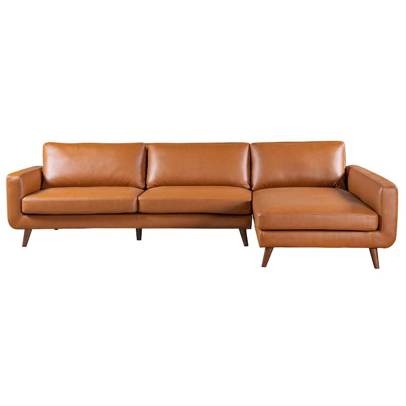 Bellisa Mid Century Modern Living Room Cognac Leather Corner Sectional Sofa