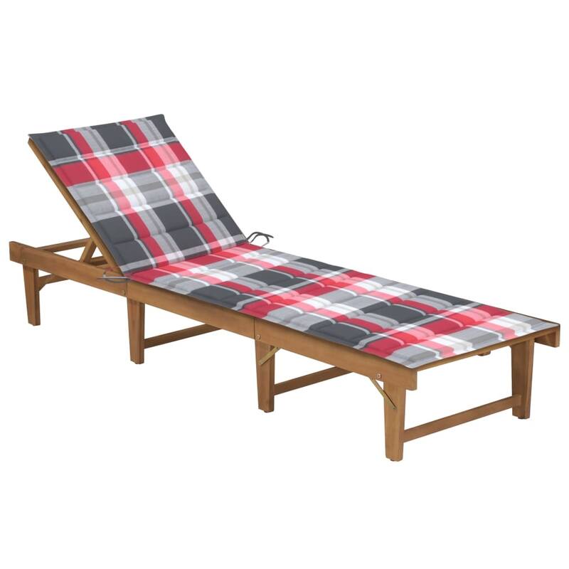 vidaXL Patio Lounge Chair with Cushion Folding Sunlounger Solid Acacia Wood - 78.7" x 24" x 11.8"/33.9" - Brown 2