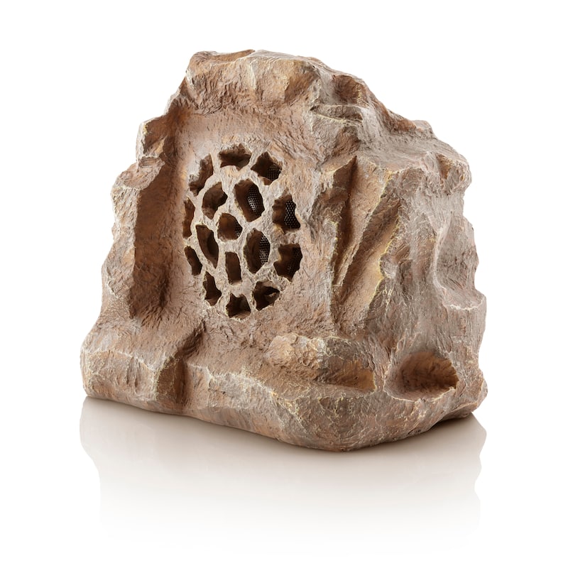 Alpine Corporation Weather-resistant Bluetooth Solar-Powered Outdoor Wireless Rock Speaker, Brown