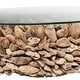 preview thumbnail 3 of 63, Brown Driftwood Handmade Collage and Pedestal Base Coffee Table with Tempered Glass Top - 48" round x 16"