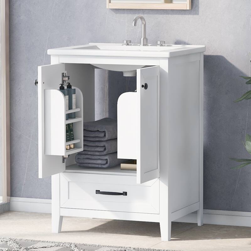 24 in. W x 18.3 in. D x 35 in. H Single Sink Freestanding Bath Vanity in White with White Ceramic Sink