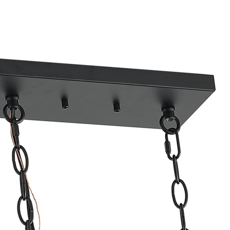 Industrial 5-Light Black Metal Cage Chandelier with Faux Wood Beam