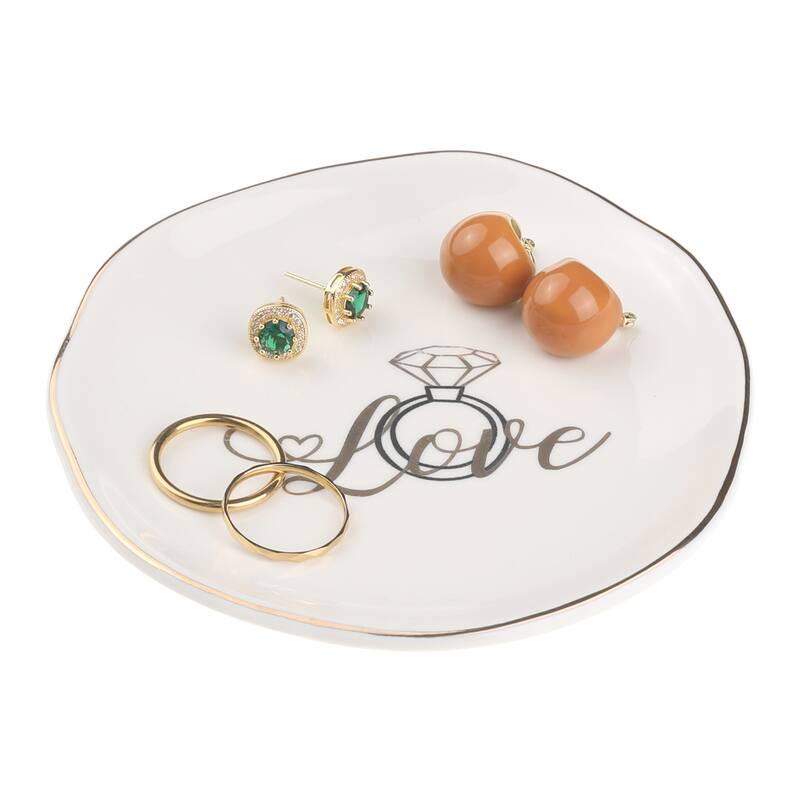 Ceramic Jewelry Tray, Decorative Trinket Ring Dish for Organizing Earrings Necklaces Bracelets Watch Keys 11.5*11.5*1.5cm Love1
