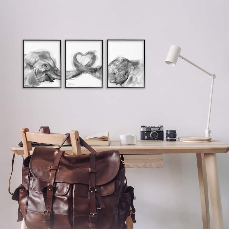 Stupell Elephant Trunk Heart Jungle Animal Illustration, 3pc Multi Piece Framed Wall Art Set