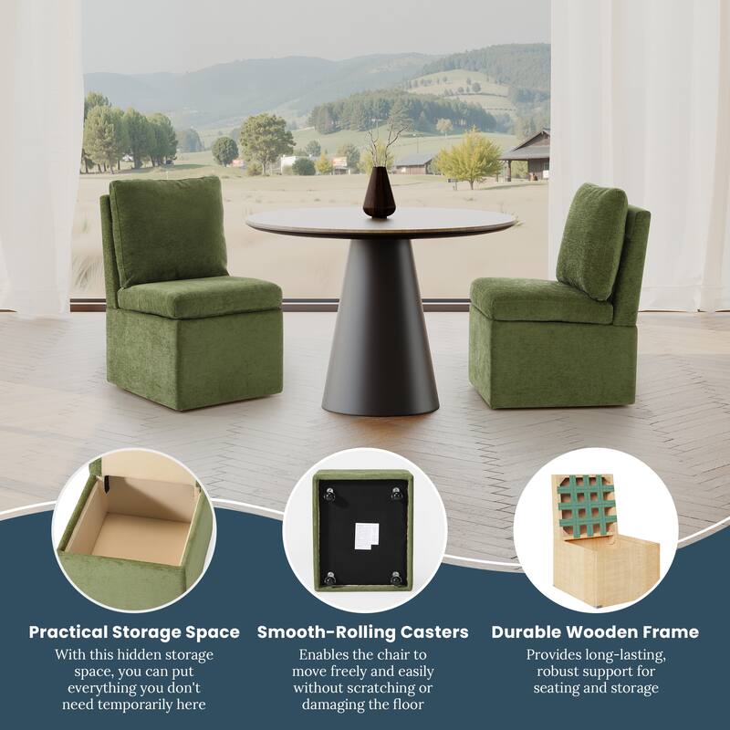 Stansberry Chenille Upholstered Dining Chair with Lift-Top Seat Storage and Caster Wheels (Set of 4)
