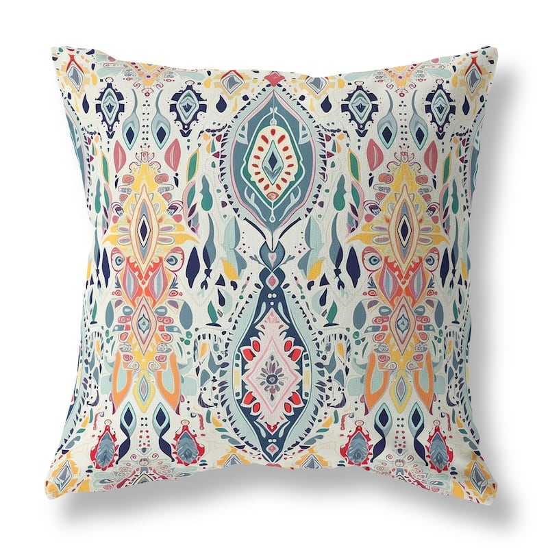 Blue And Orange Ethnic Elegance Indoor/Outdoor Throw Pillow Zipper