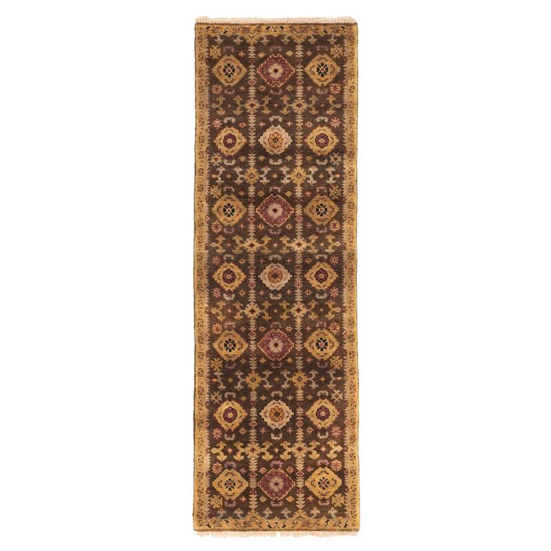 ECARPETGALLERY Hand-knotted Finest Agra Jaipur Dark Brown Wool Rug - 2'6 x 8'0