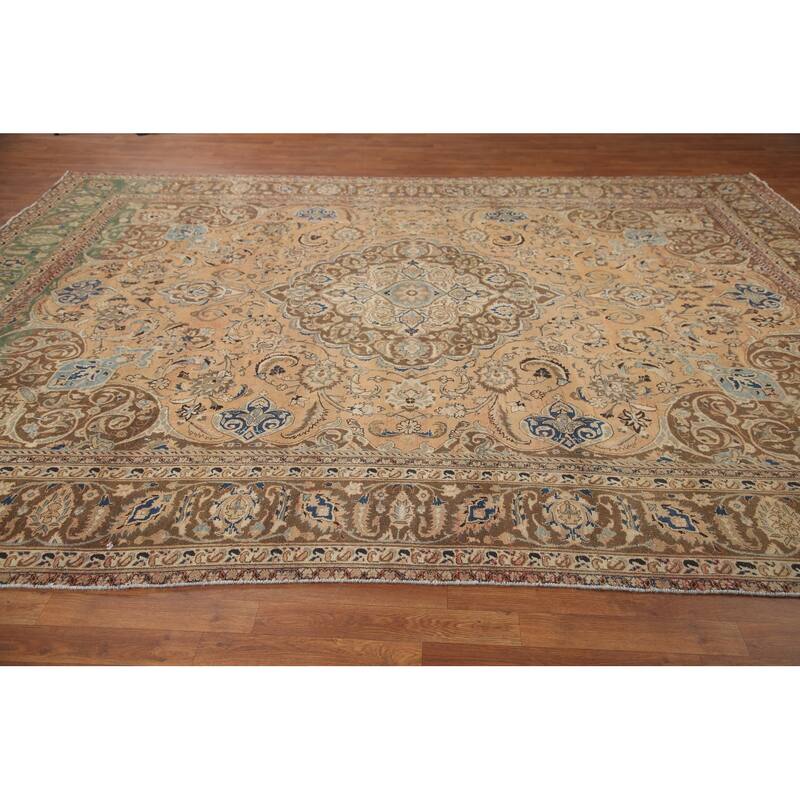 Hand Knotted Oriental 100% Wool Carpet Traditional Floral Oranges & Rust Mashad Area Rug - 12' 3'' X 9' 1''