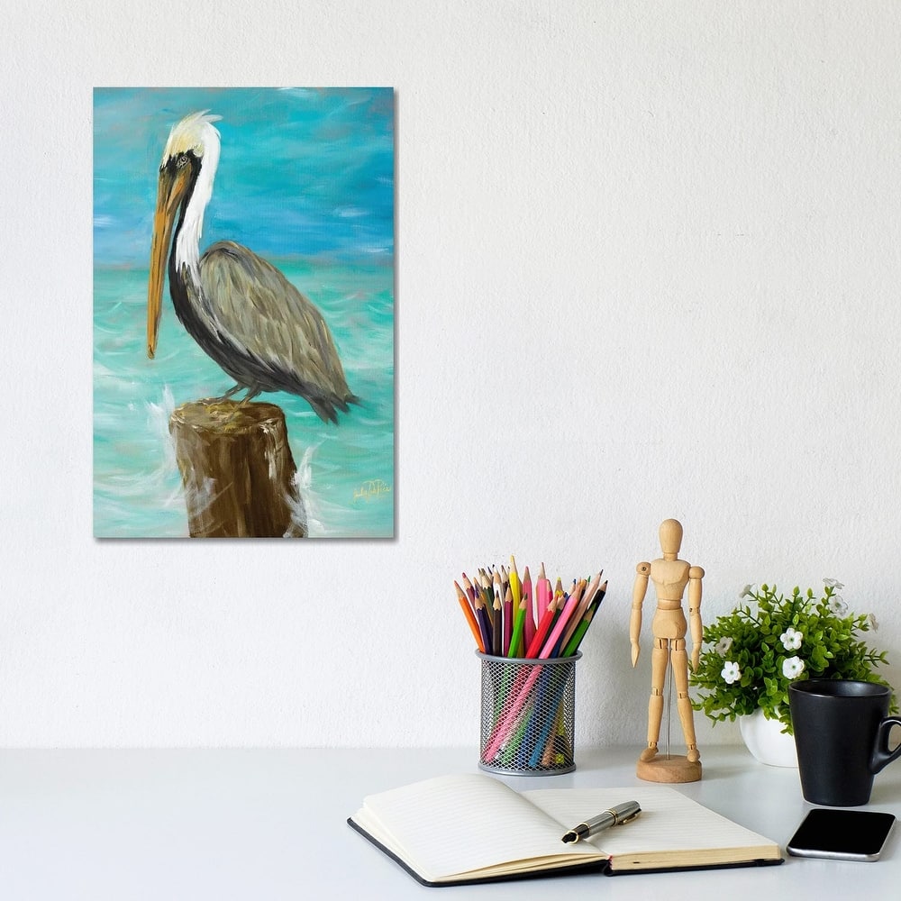 iCanvas "Single Pelican on Post" by Julie Derice Canvas Print