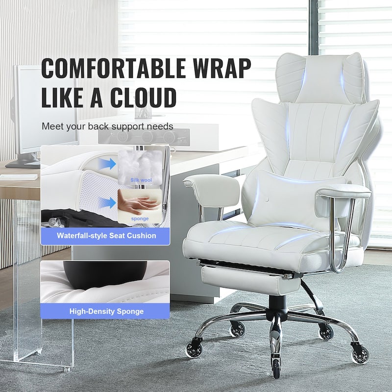 PU Leather Ergonomic Reclining Chair with Footrest & Wheels - 29.1 x 29.1 x 50 inch