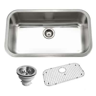 Houzer Belleo 32 inch Stainless Steel Drop-in Topmount Single Bowl Kitchen Sink with Strainer & Grid
