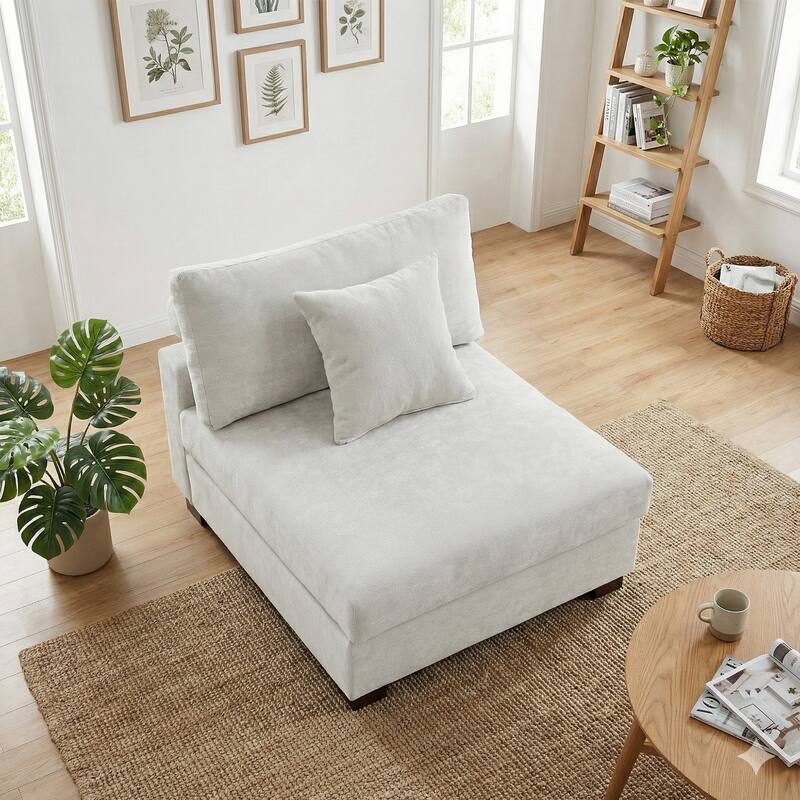 Chenille Upholstered Armless Accent Chair With Plush Cushion