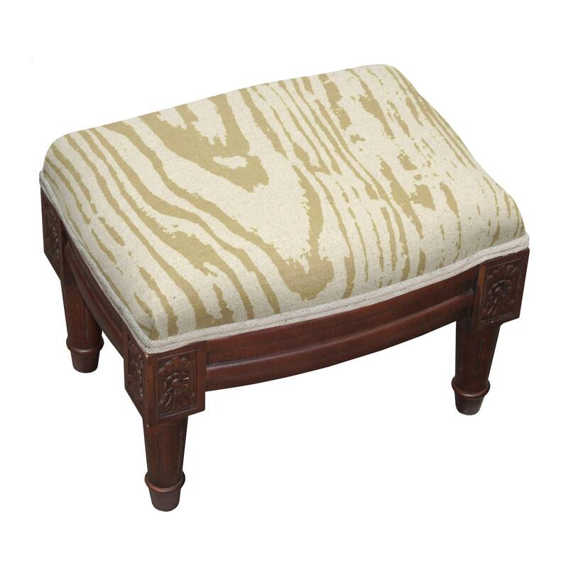 Faux Bois Tan/Green Wooden/Fabric Footstool