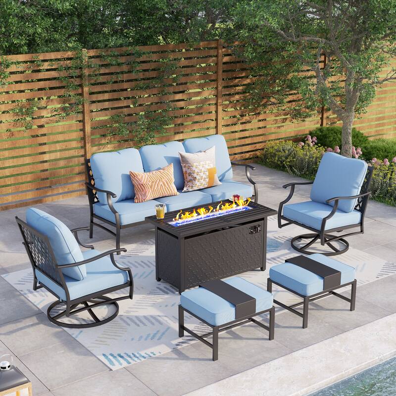 MAISON ARTS Outdoor Sofa Set 4/6-Piece Patio Conversation Set with 45'' Gas Fire Pit Table - Set 5 - Blue