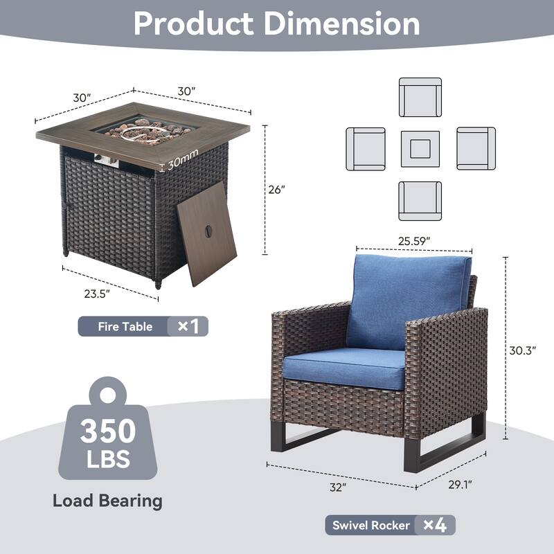 Gymojoy Outdoor Fire Pit Conversation Set, Patio Furniture with Cushions