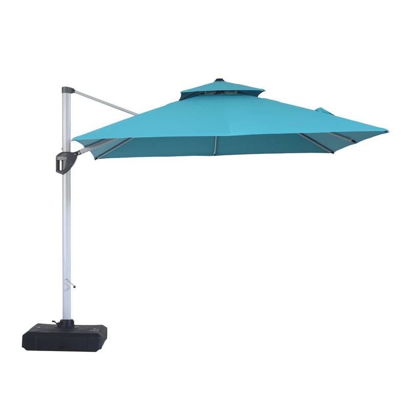 Clihome 10ft Outdoor Patio Cantilever Square Umbrella with Protective Cover - Blue-With Base