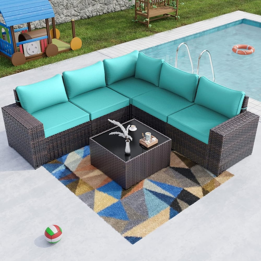 Outdoor Patio Furniture Set, All Weather PE Wicker Sectional Conversion Sofa set with Firepit(Optional)