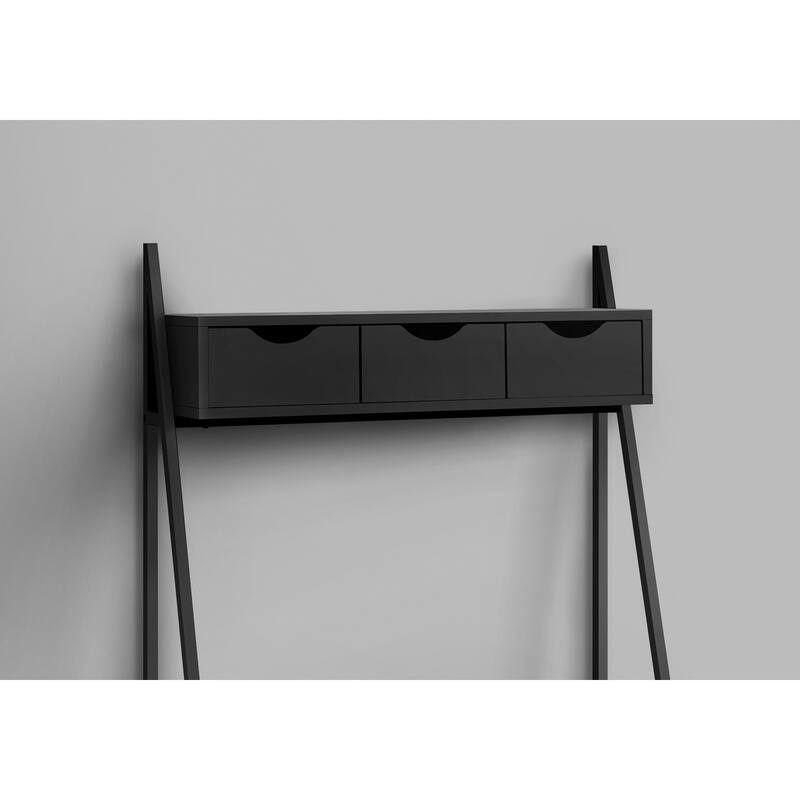 Computer Desk, Home Office, Laptop, Leaning, Storage Drawers, 32"l, Work, Black Laminate, Black Metal, Contemporary - Black