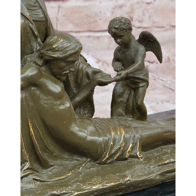 Pietà With Cherubs Bronze Sculpture - Religious Virgin Mary And Jesus Art