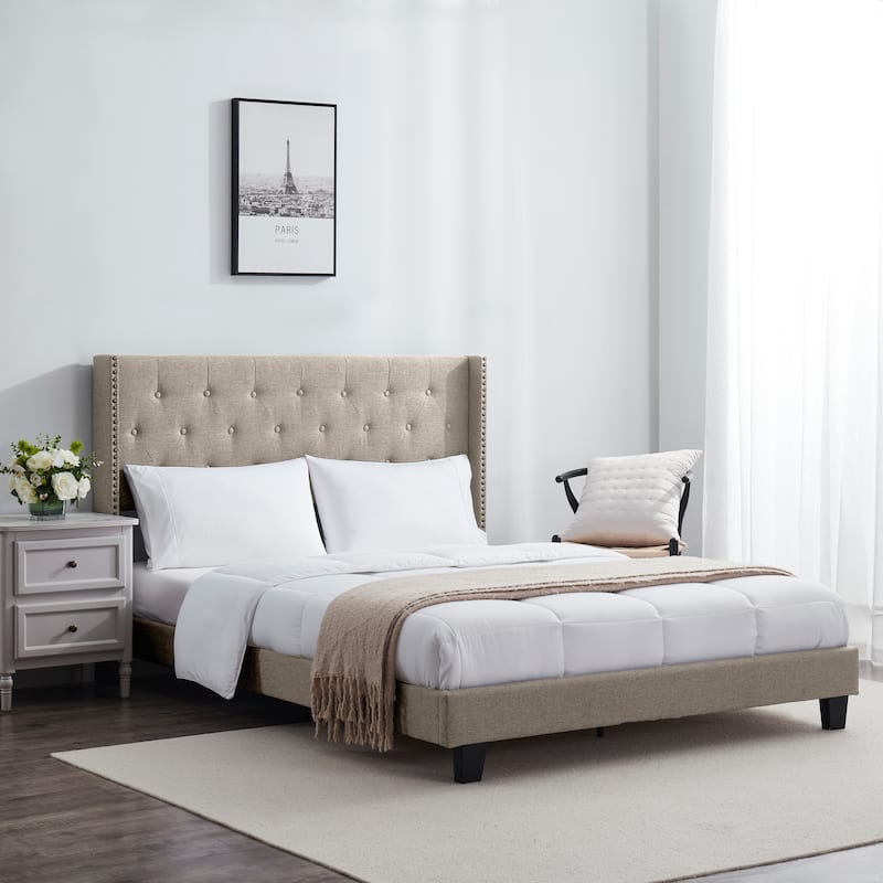 Nestl Wingback Diamond Upholstered Platform Bed
