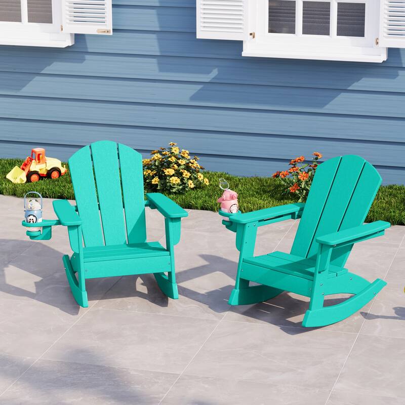 Laguna Kids Outdoor Poly Adirondack Rocking Chair with Cup Holder (Set of 2)