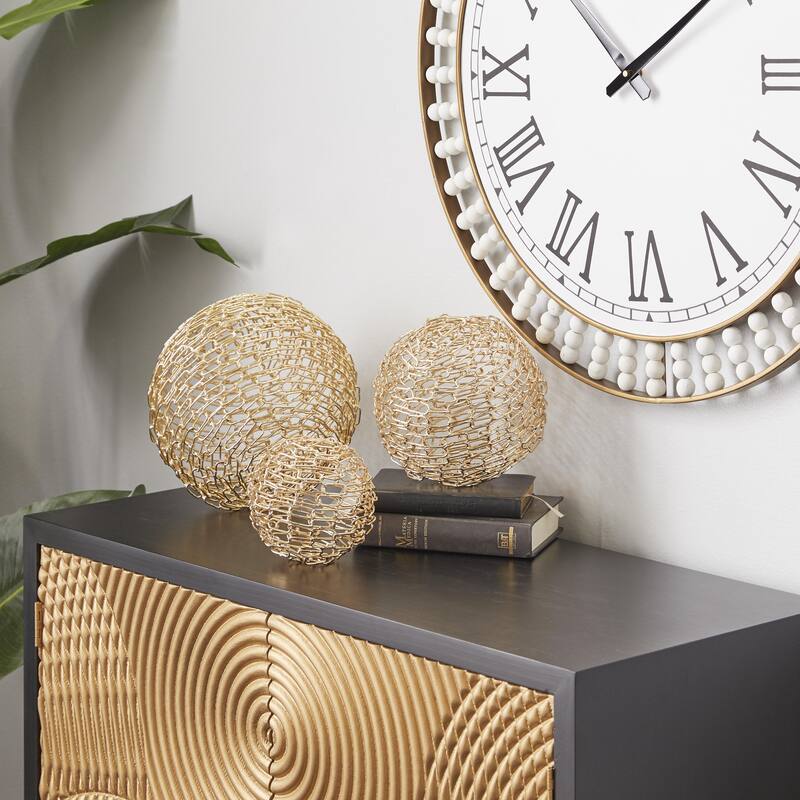 Metal Geometric Decorative Sculpture - Set of 3 Gold - CosmoLiving by Cosmopolitan