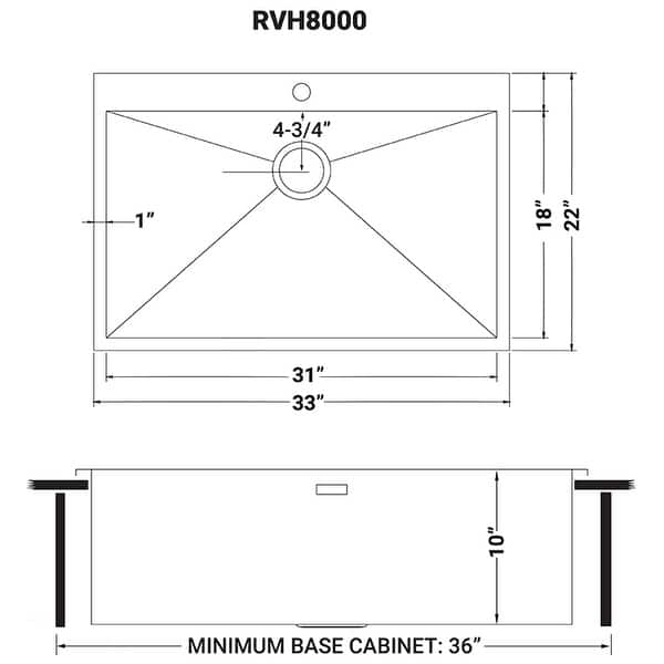 Ruvati 33" x 22" Drop-in Topmount 16 Gauge Zero Radius Stainless Steel Kitchen Sink Single Bowl - RVH8000 - 33" x 22"