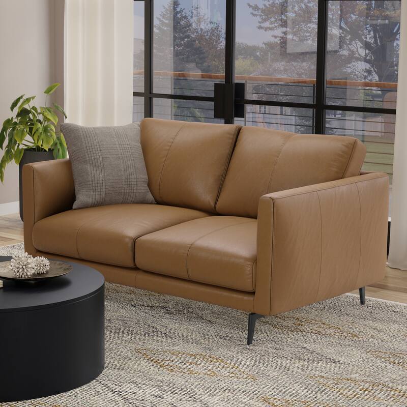 WYNDENHALL Danbury 60 inch Wide Genuine Leather Loveseat Sofa - Butternut Brown