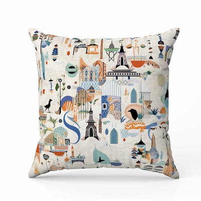 Palace Portraits Faux Suede Reversible Throw Pillow Beige and Multi