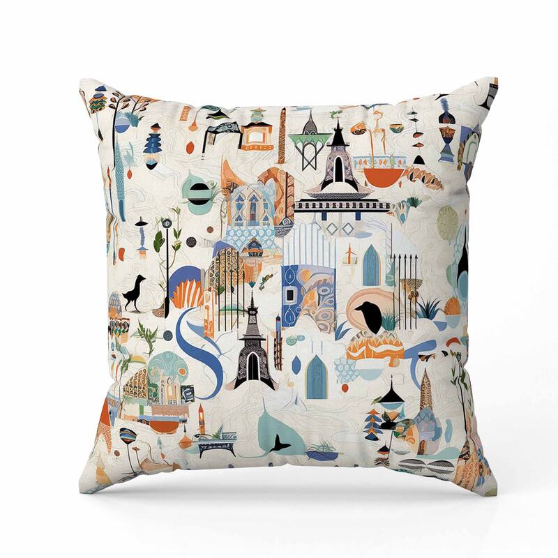 Palace Portraits Indoor/Outdoor Reversible Throw Pillow Beige and Multi