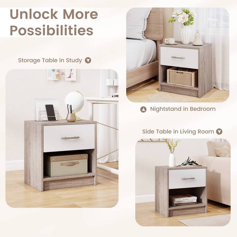 Costway Modern Nightstand Bedside Table with Drawer Open Storage Shelf