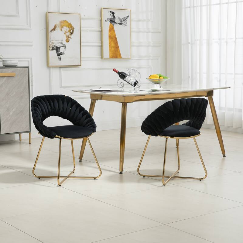 Black Velvet Accent Chairs Side Chair Vanity Desk Chair ( Set of 2 ) - Black
