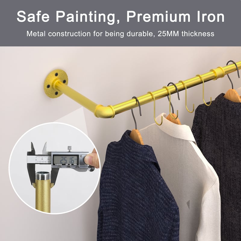 Heavy Duty Clothes Rack Wall Mounted Hanging Garment Rack Gold Metal - 70.87 inch