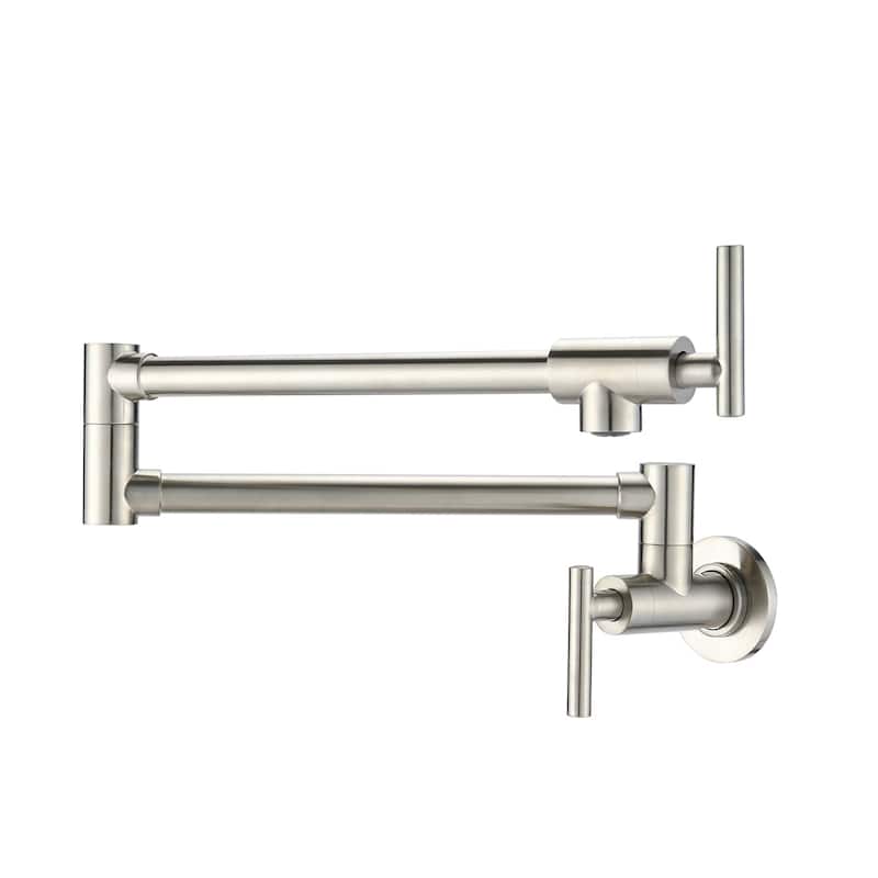 Pot Filler Faucet Wall Mount Folding Kitchen Sink Faucet Double Joint Swing Arm Articulating Commercial Double Handle Taps - Brushed Nickel