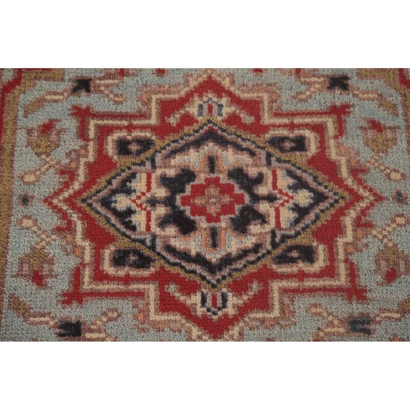 Light Blue Heriz-Serapi Oriental Runner Rug Wool Carpet - 2'6"x 9'10"