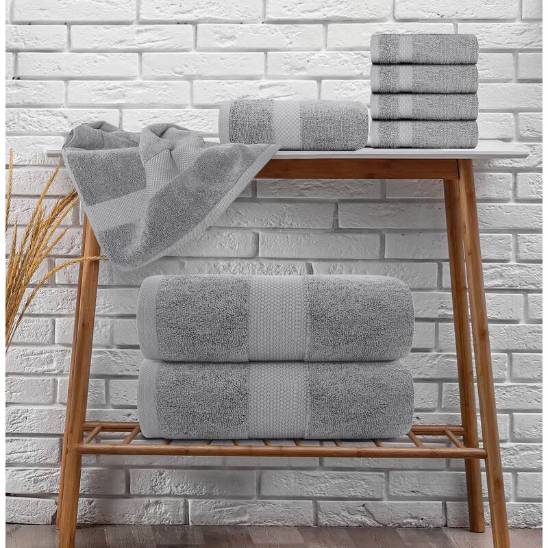 White Classic Luxury Cotton 8Pc Multi Size Towel Set [2 Bath Towels, 2 Hand Towels, 4 Washcloths]