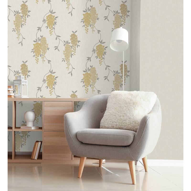 Fine Decor Aisla Yellow Wisteria Wallpaper