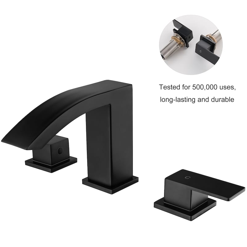Waterfall Bathroom Faucet for Sink 3 Hole Widespread with 2-Handle in Gold / Black