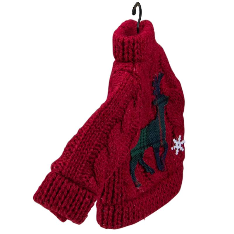 Ugly Sweater with Plaid Reindeer Christmas Ornament - 8" - Red