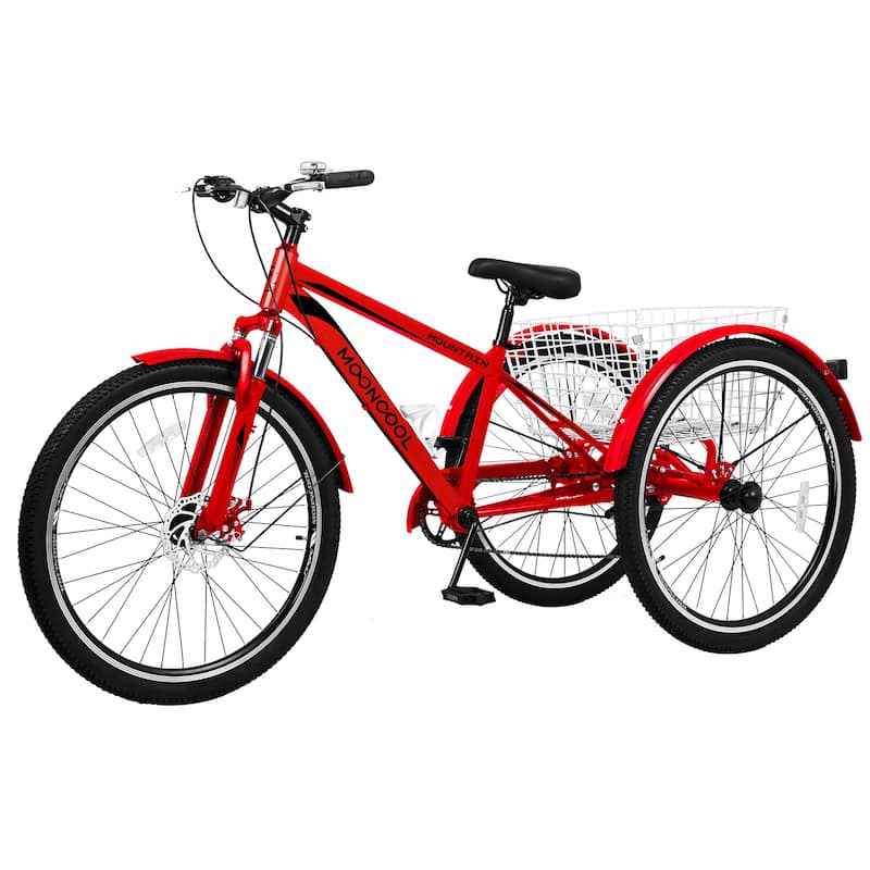 DoCred Mountain Tricycle 7 Speed 3 Wheel Bike with Basket - 27.5" - Red